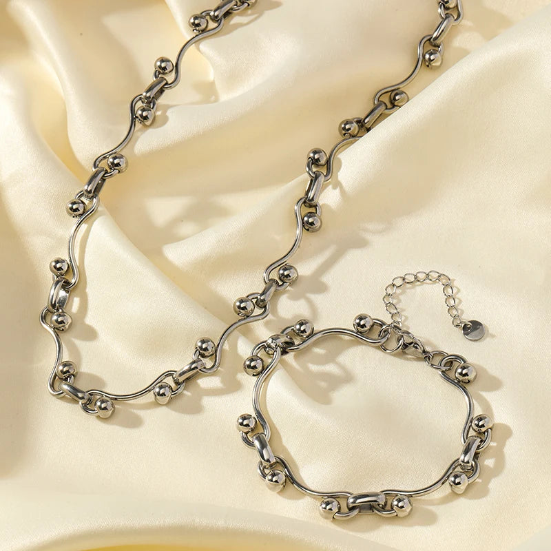 Silver Stainless Steel Bead Chain Necklace for Women – Rust-Proof Jewelry Gift