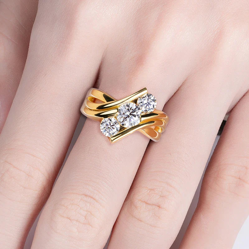 Luxury Moissanite Three-Stone Sterling Silver Engagement and Wedding Ring
