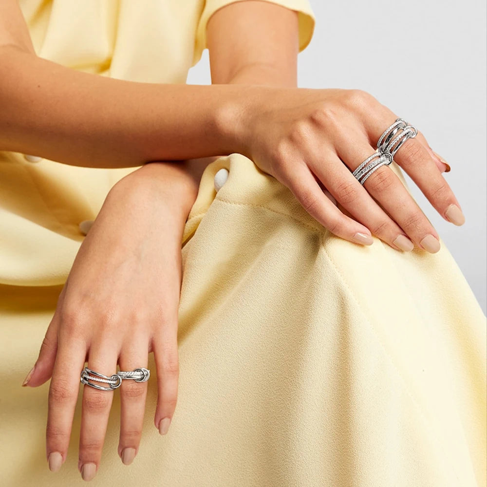 Luxury Gold Plated Cubic Zirconia Stackable Rings Set for Women