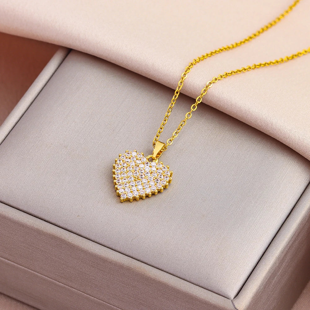 Luxury Zircon Crystal Pendant Necklace – Korean Fashion for Women