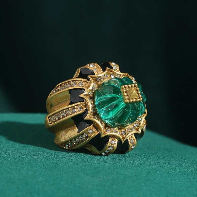 Pumpkin Blue Crystal Open Ring – Vintage Halloween Jewelry
