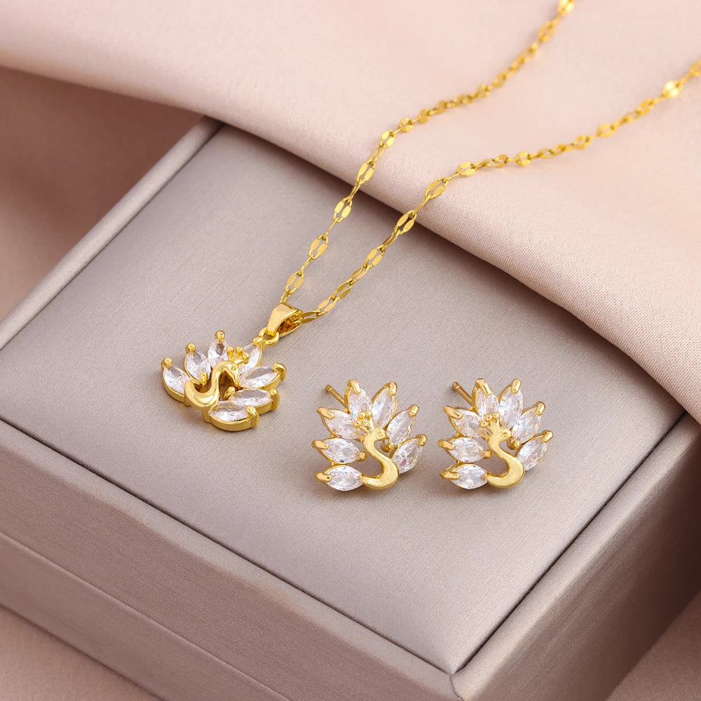 Gold-Plated Necklace & Earrings Set – Women’s Trendy Jewelry