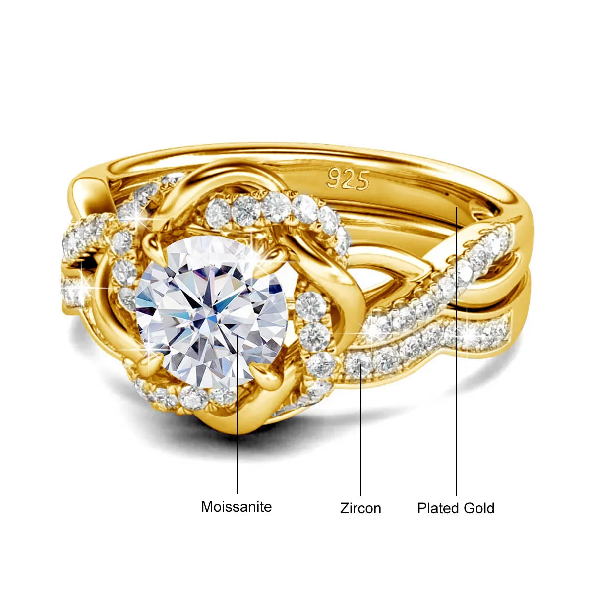 Luxury Moissanite Engagement and Wedding Ring Set in Sterling Silver