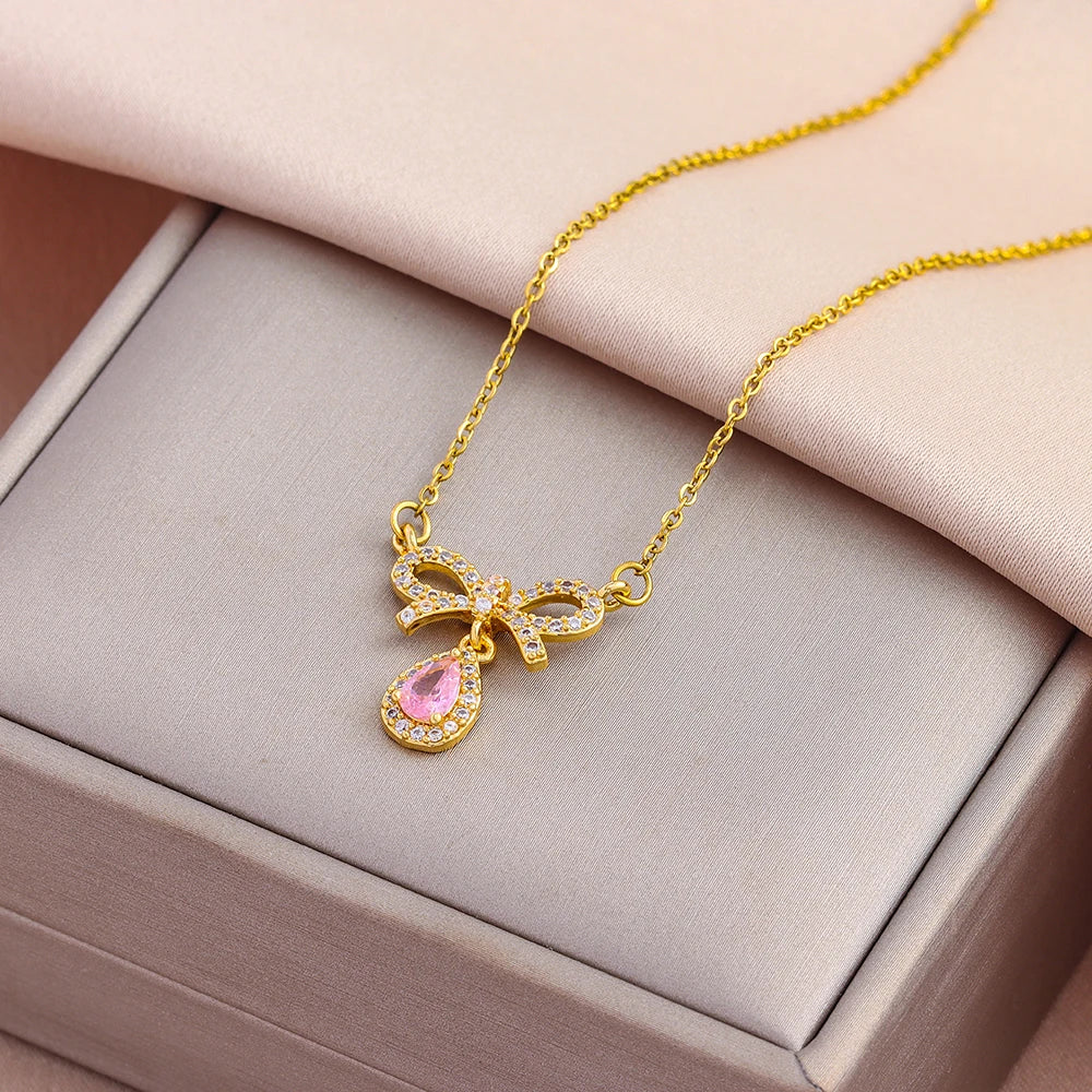 Luxury Zircon Crystal Pendant Necklace – Korean Fashion for Women