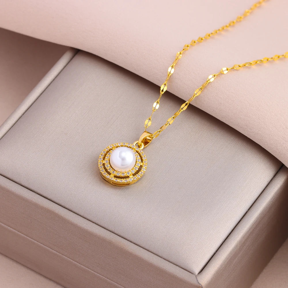 Gold Plated Stainless Steel Necklace for Women – Pendant Clavicle Chain