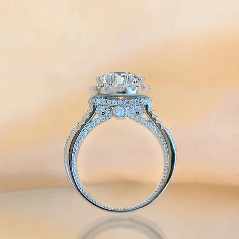 Luxury Moissanite Round Cut Engagement and Wedding Ring in Sterling Silver