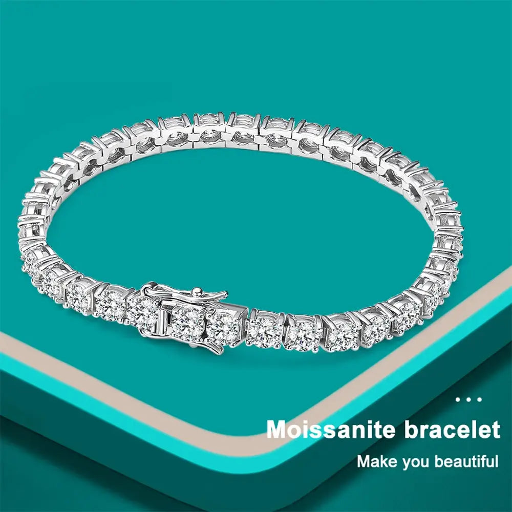 Moissanite Tennis Bracelet – 18k White Gold Silver GRA