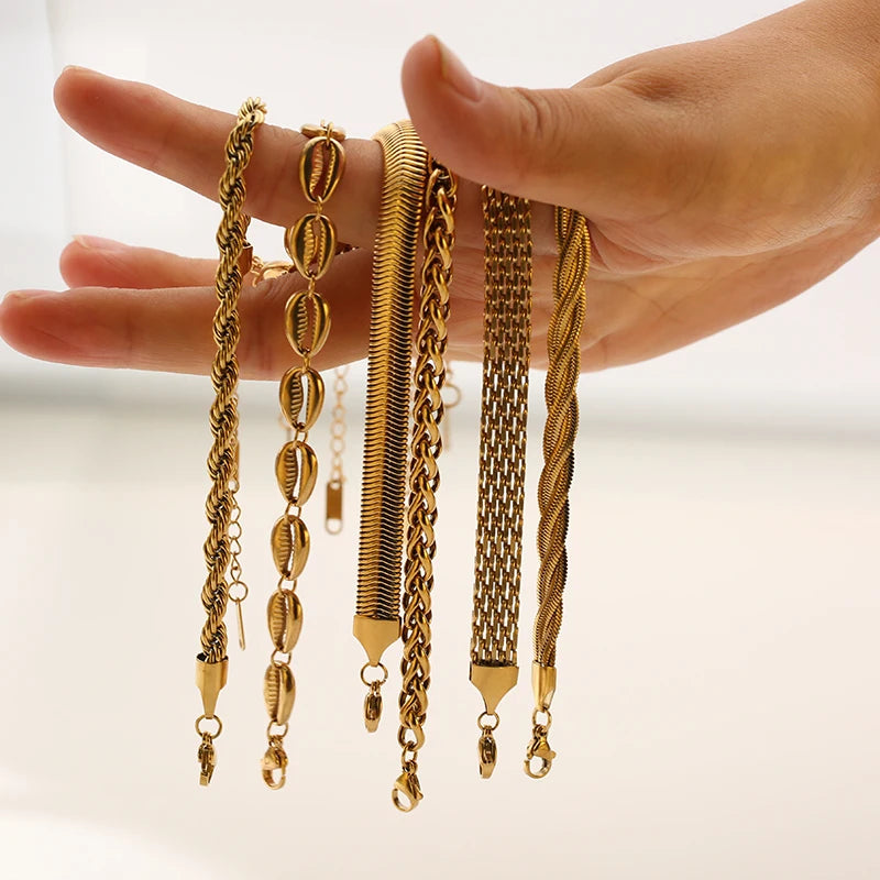 Gold Stainless Steel Unisex Chain Bracelet – 2025 Antiallergic Bangle