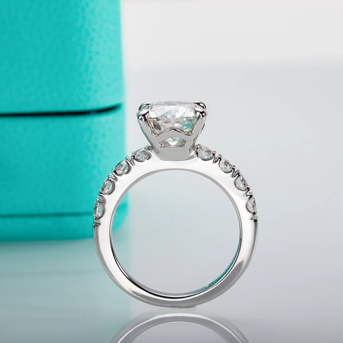 Luxury Moissanite Engagement Ring and Wedding Band in Sterling Silver