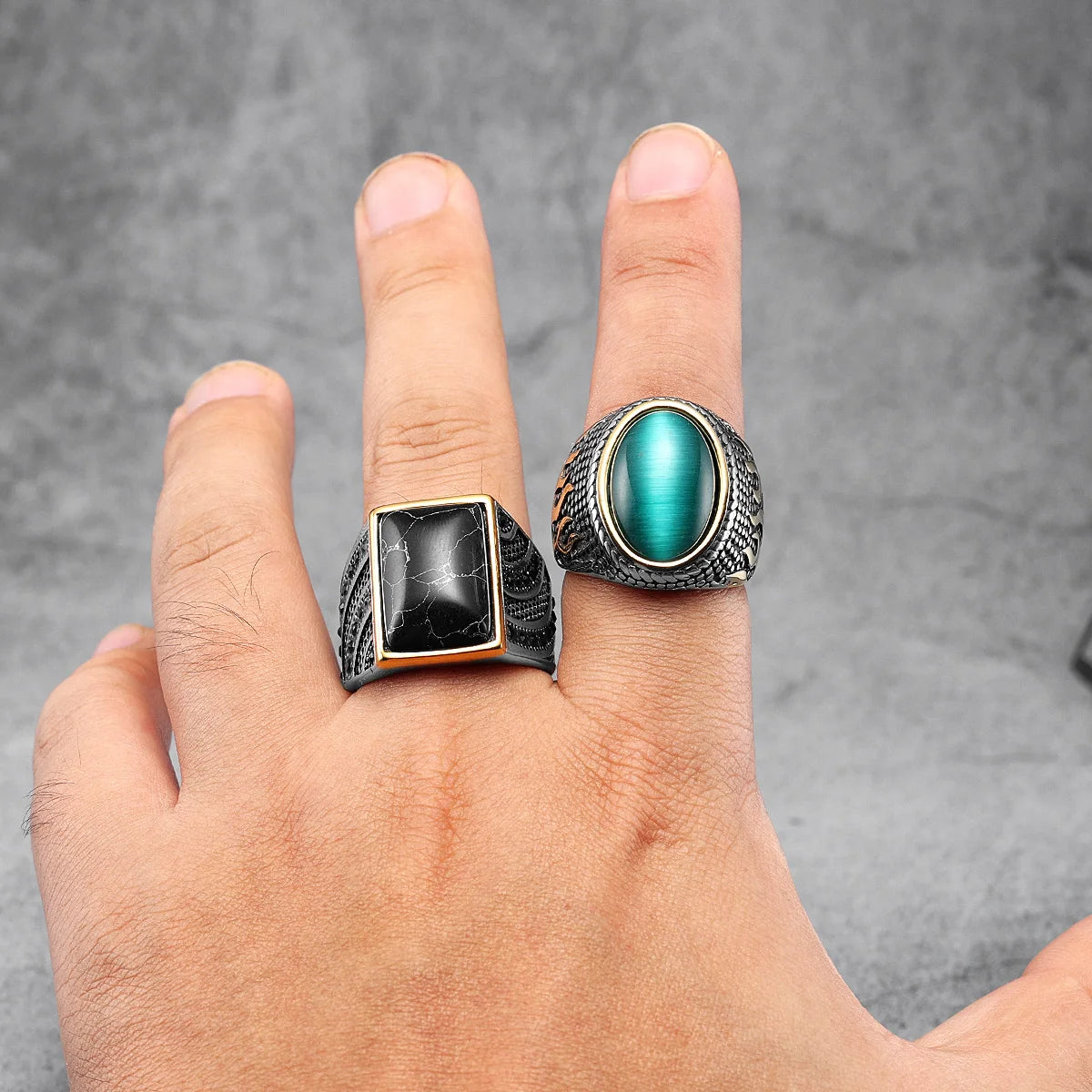 Luxury Emerald Rhinestone Ring for Men – Stainless Steel