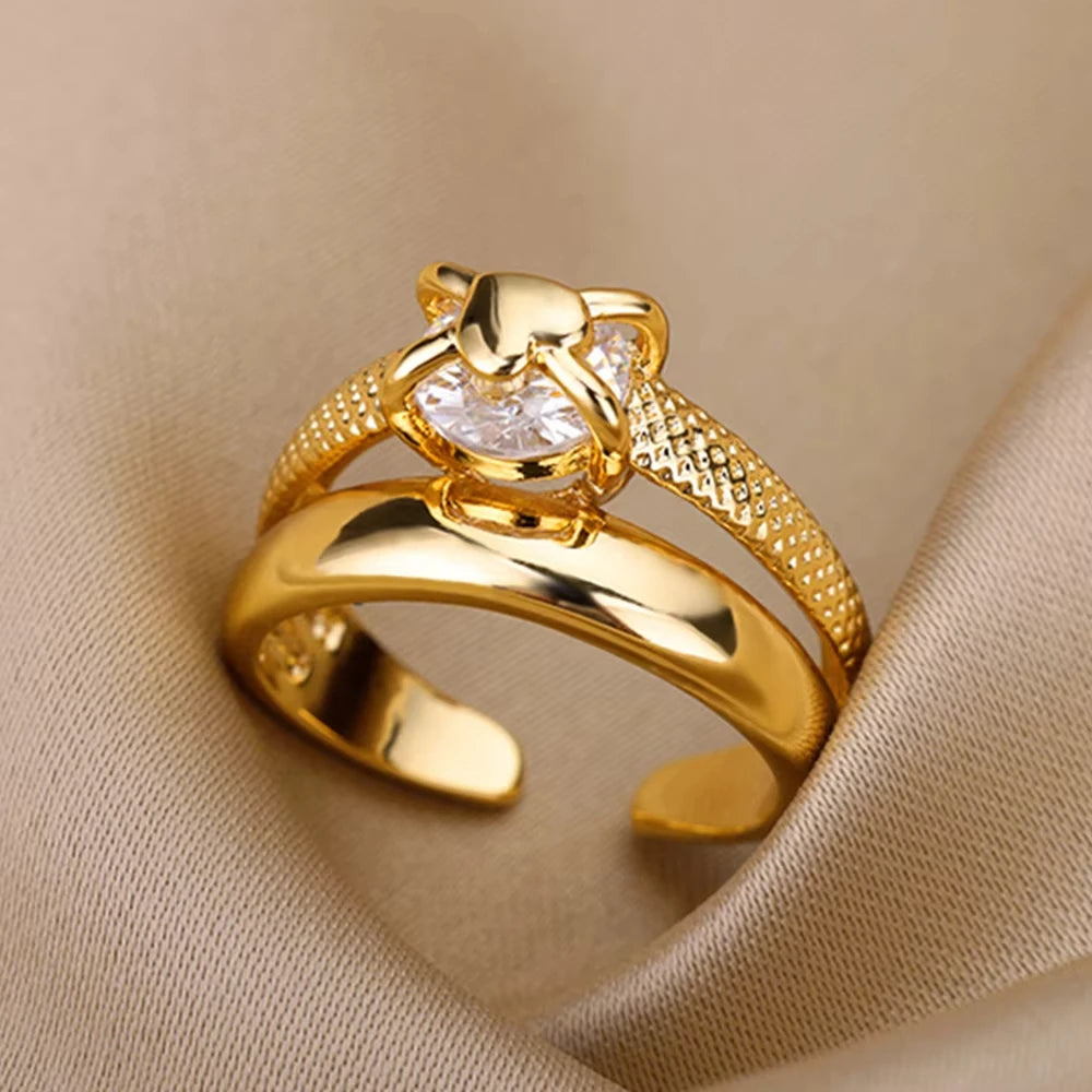 Gold CZ Geometric Eternity Ring – Silver Twisted Rope Stainless Steel