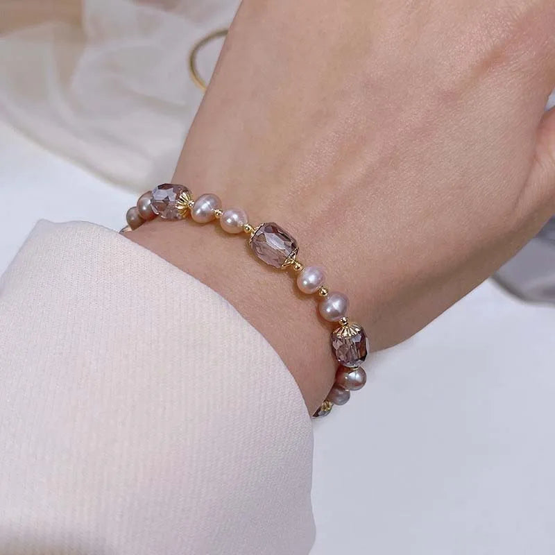 Vintage Purple Pearl Crystal Adjustable Bracelet for Women & Girls