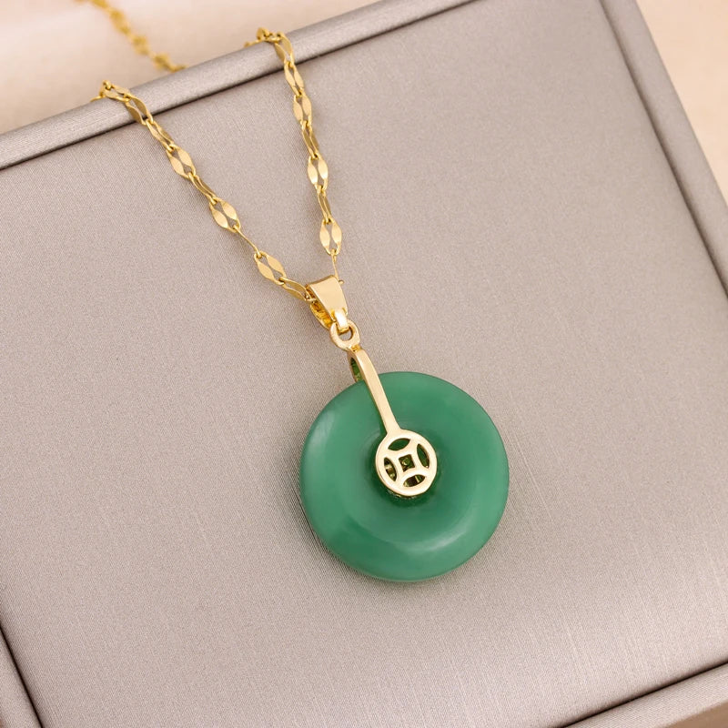 Trendy Green Zircon Pendant Necklace for Women