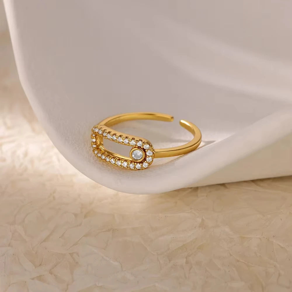 Gold CZ Geometric Eternity Ring – Silver Twisted Rope Stainless Steel