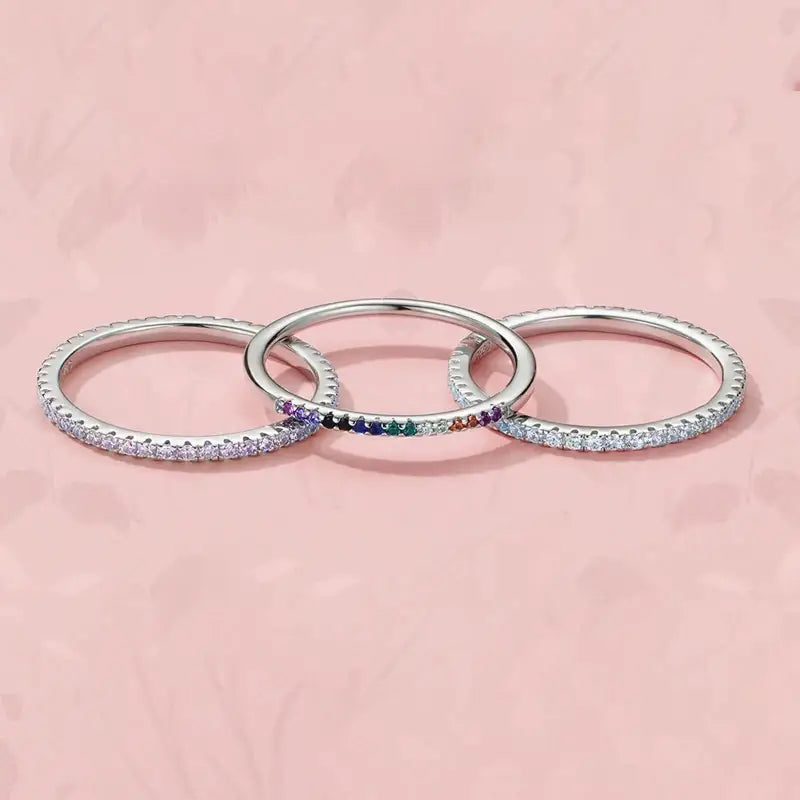 Gold Plated Sterling Silver Simulated Diamond Stackable Rings