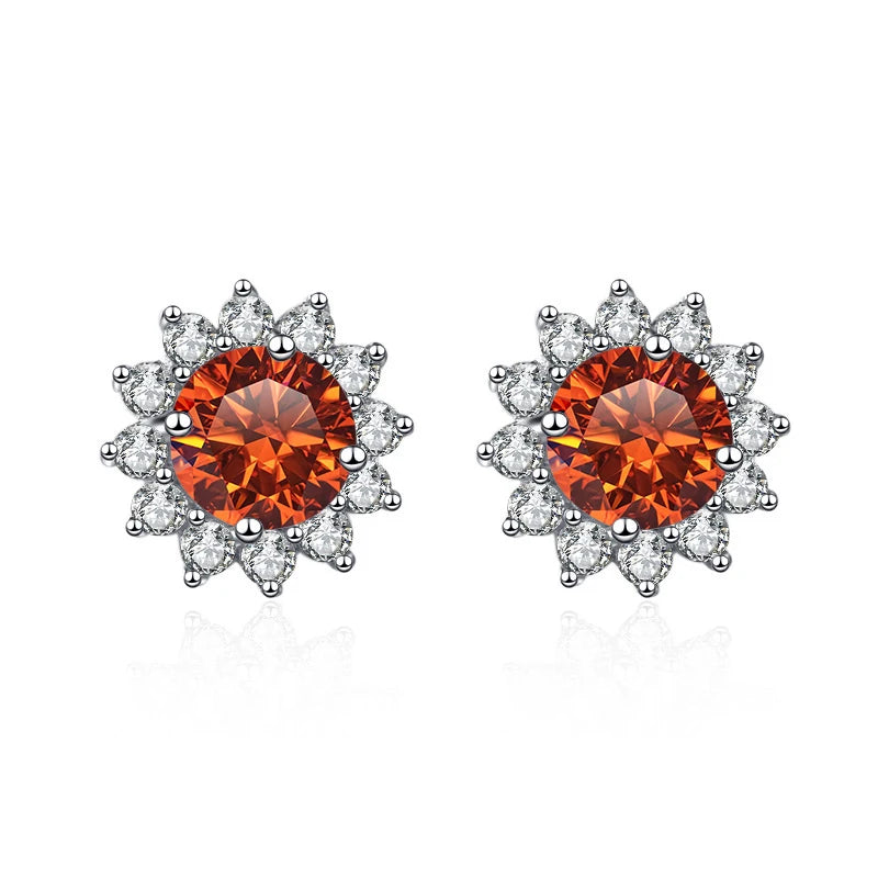 D Color Moissanite Sunflower Stud Earrings for Women in Sterling Silver