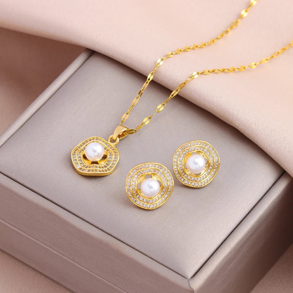 Gold-Plated Necklace & Earrings Set – Women’s Trendy Jewelry