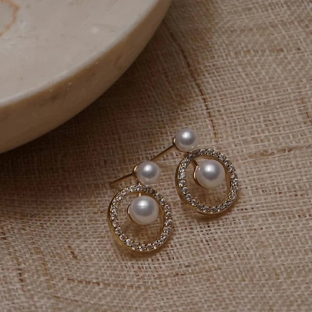 Gold Zircon Pearl Twist Stud Earrings – Luxury Women’s Jewelry