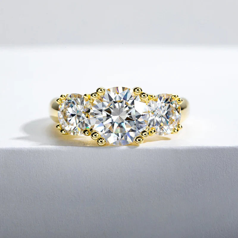 Luxury Moissanite Three Stone Engagement Wedding Ring in Sterling Silver