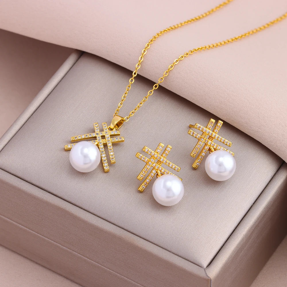 Gold-Plated Necklace & Earrings Set – Women’s Trendy Jewelry