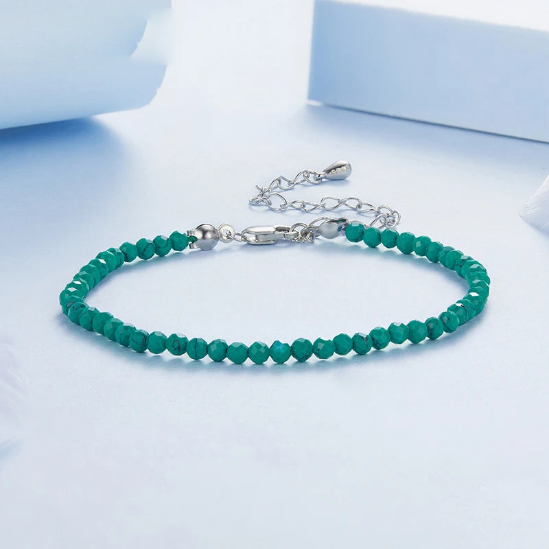 Dainty Sterling Silver Turquoise Bracelet – Adjustable Birthstone Jewelry