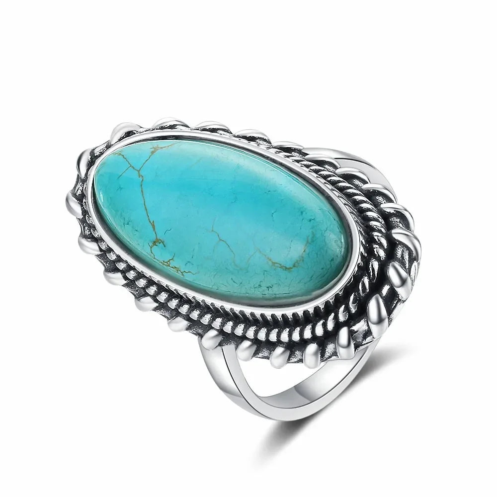 Elegant Vintage Sterling Silver Turquoise Statement Jewelry Ring