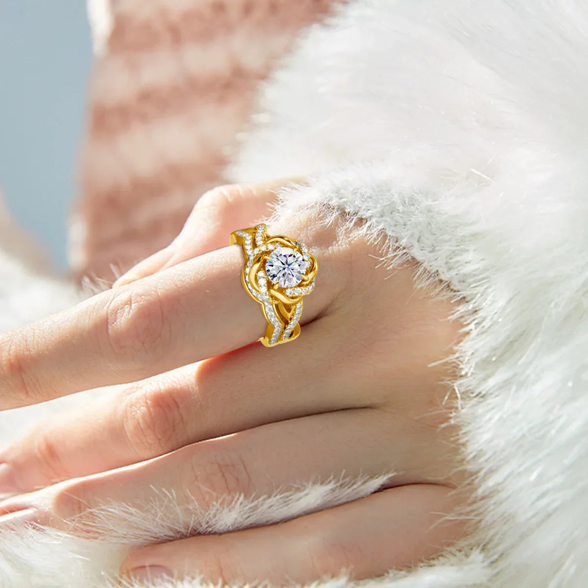 Luxury Moissanite Engagement and Wedding Ring Set in Sterling Silver