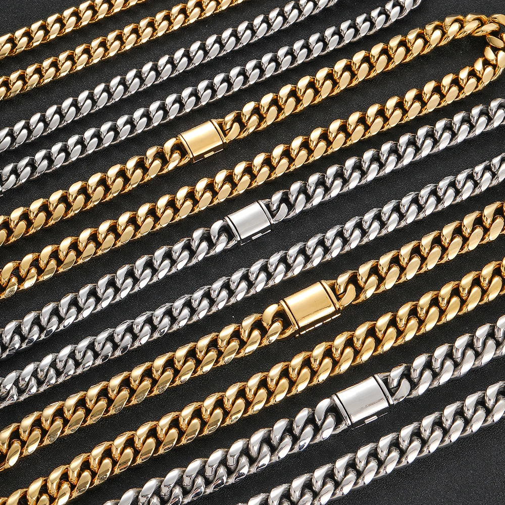 Men’s Heavy Miami Cuban Link Chain Necklace Stainless Steel Durable