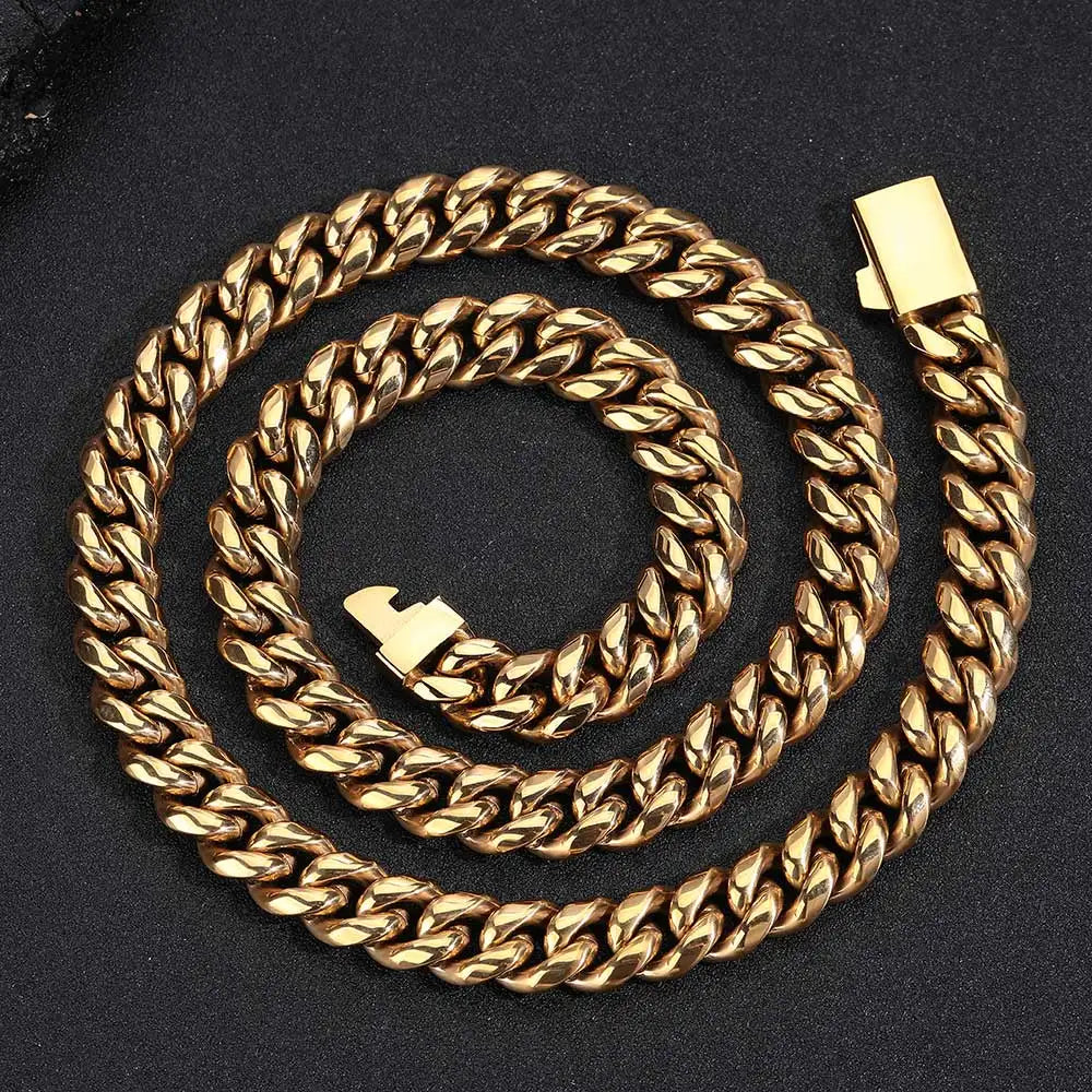 Men’s Hip Hop Cuban Link Chain Necklace, Stainless Steel, Free Laser Name