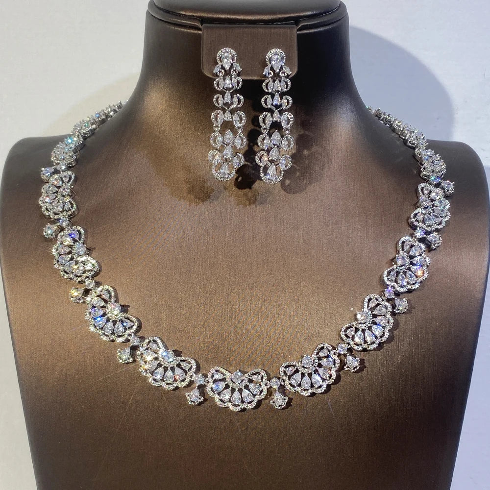 New Nigeria 2pcs Bridal Zirconia Jewelry Set Luxury Dubai Necklace Gift for Women