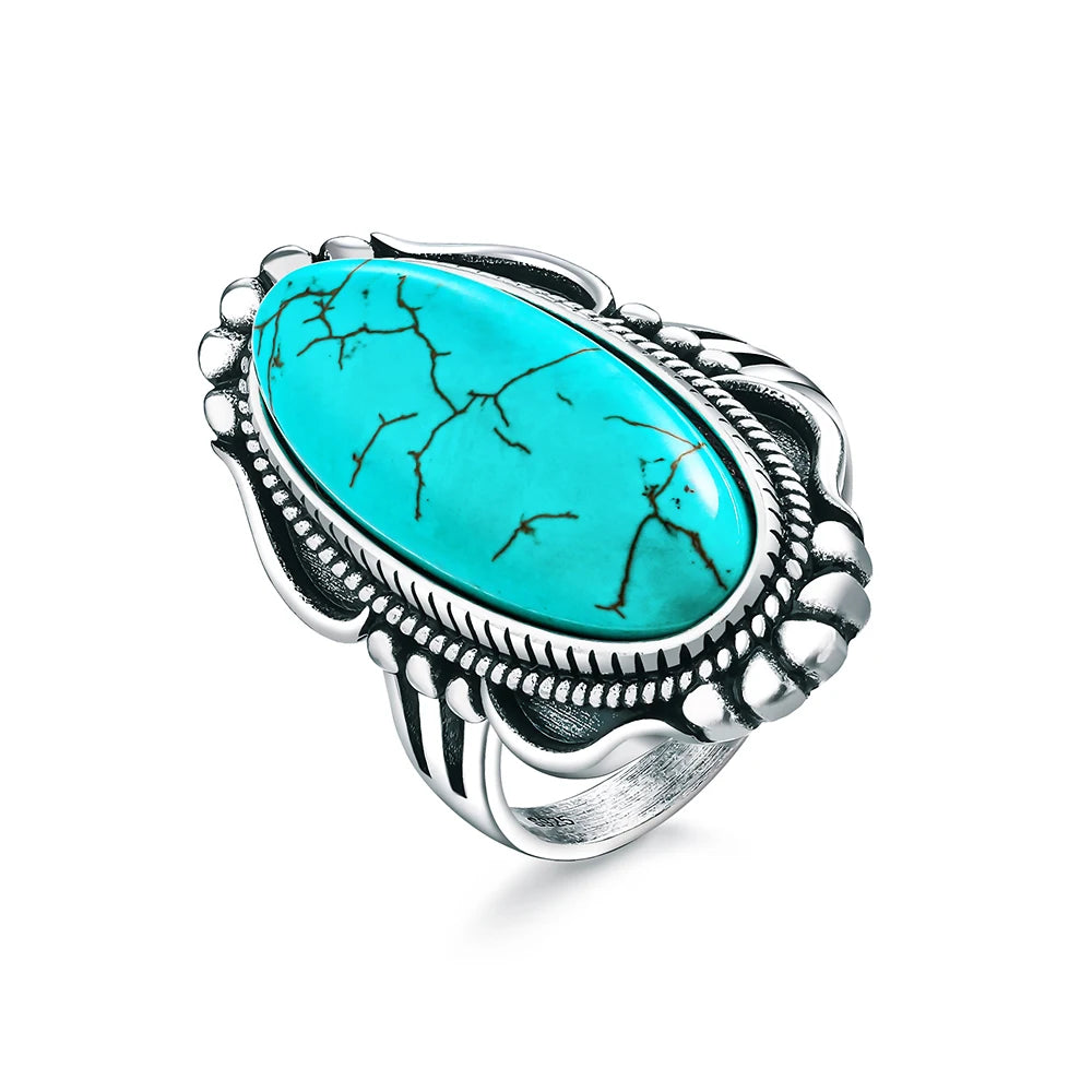 Elegant Vintage Sterling Silver Turquoise Statement Jewelry Ring
