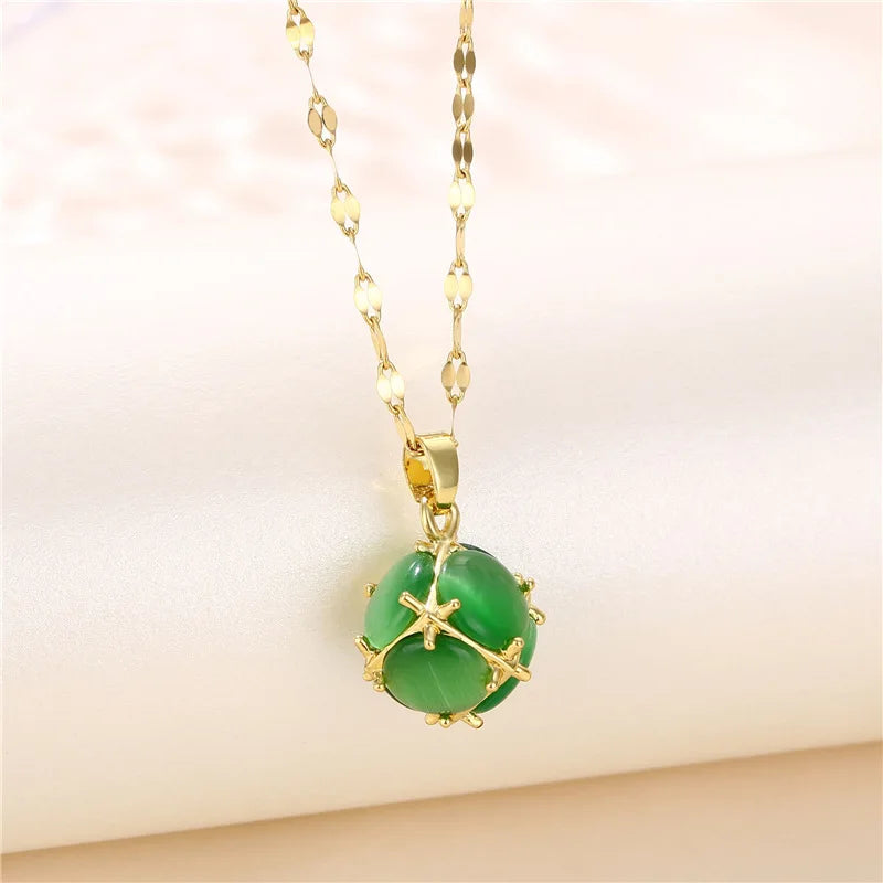 Trendy Green Zircon Pendant Necklace for Women