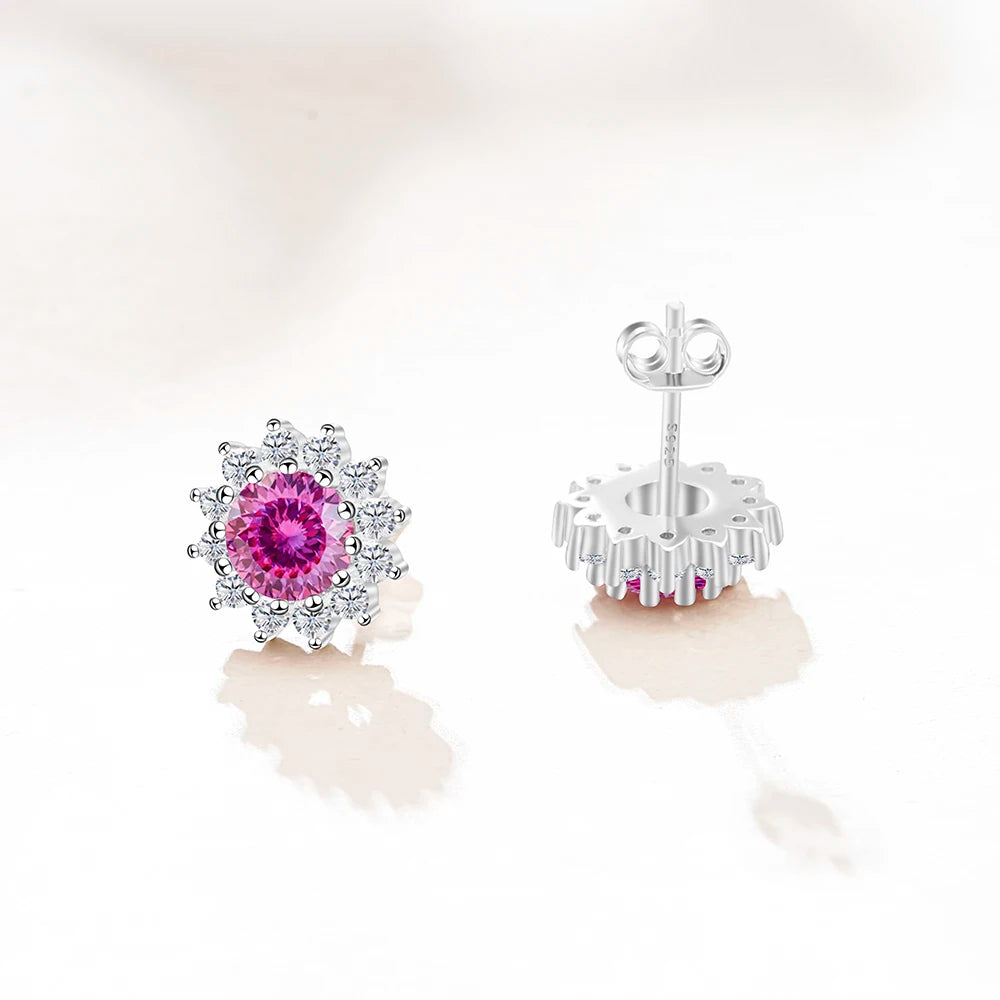 D Color Moissanite Sunflower Stud Earrings for Women in Sterling Silver