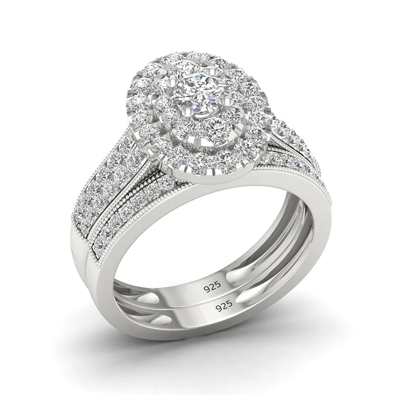 Luxury Moissanite Engagement and Wedding Ring Set in Sterling Silver
