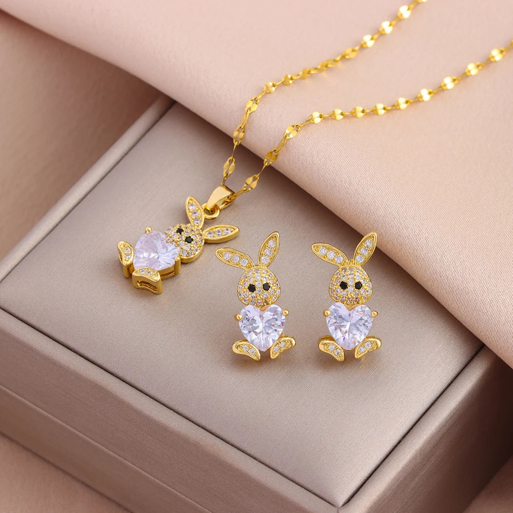 Gold-Plated Necklace & Earrings Set – Women’s Trendy Jewelry