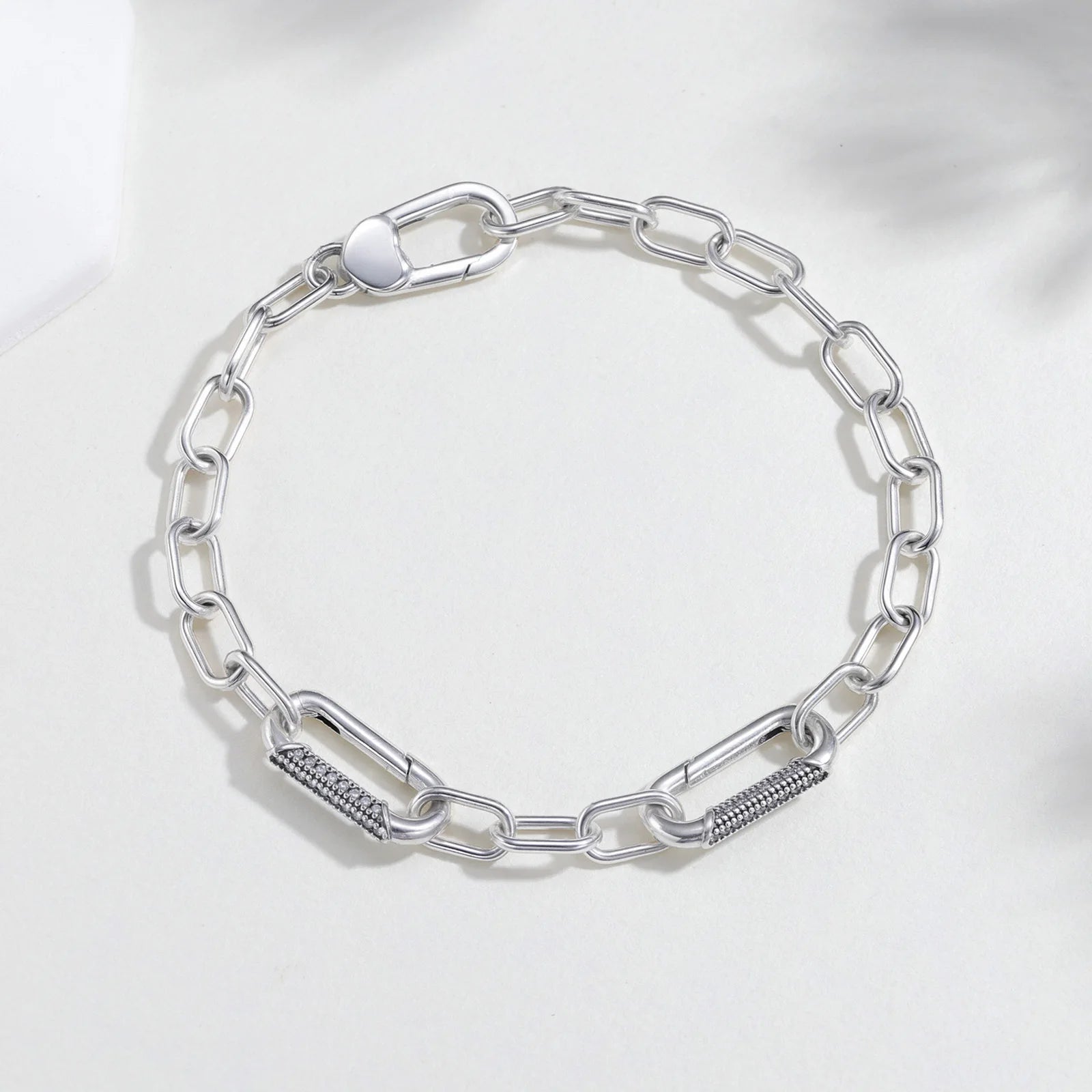 Sterling Silver Beaded Bracelet with Diamond Clasp
