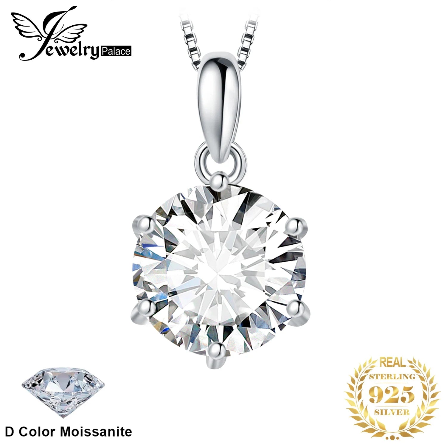 JewelryPalace 1-3ct D Moissanite Round Pendant, 925 Silver