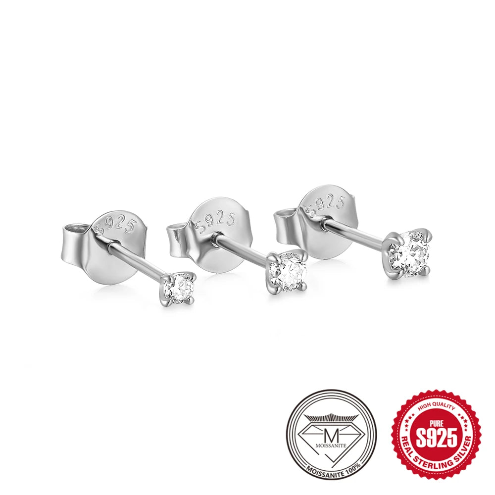 Luxury Moissanite Piercing Earrings in 925 Sterling Silver – Classic Sparkling Studs
