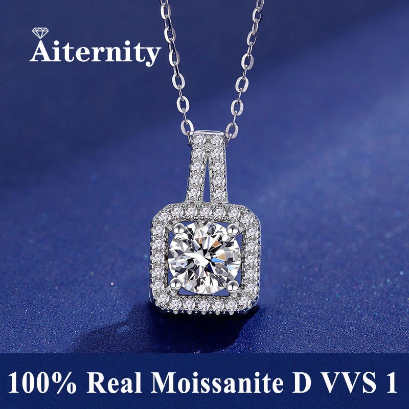 1ct Moissanite Square Necklace – 925 Silver, Trendy & Elegant