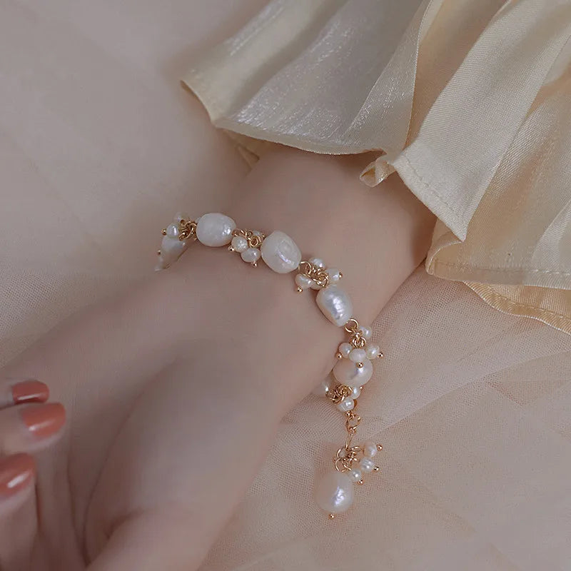 Handmade Baroque Pearl Charm Bracelet with Gold Fill Accents