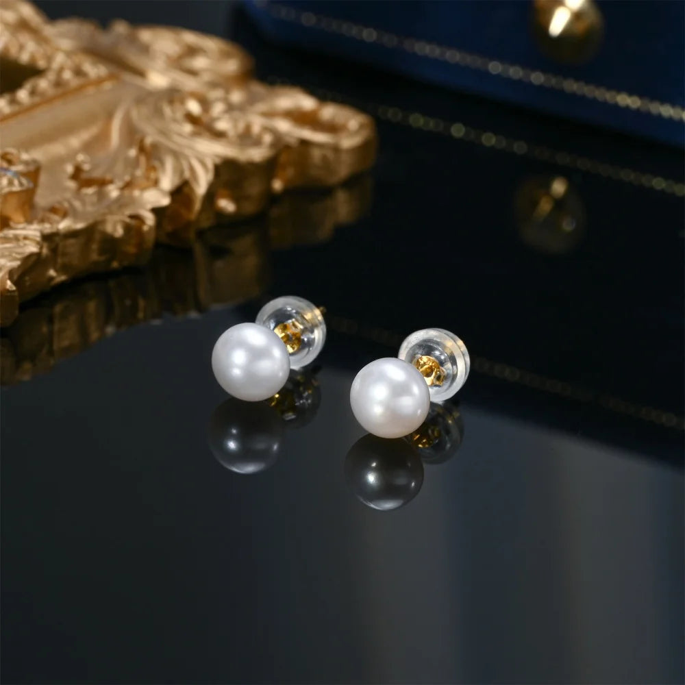 Natural Freshwater Pearl Stud Earrings in Sterling Silver