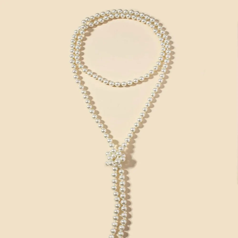 150cm Knot-Bead Pearl Necklace, Japanese/Korean Trendy Long Chain