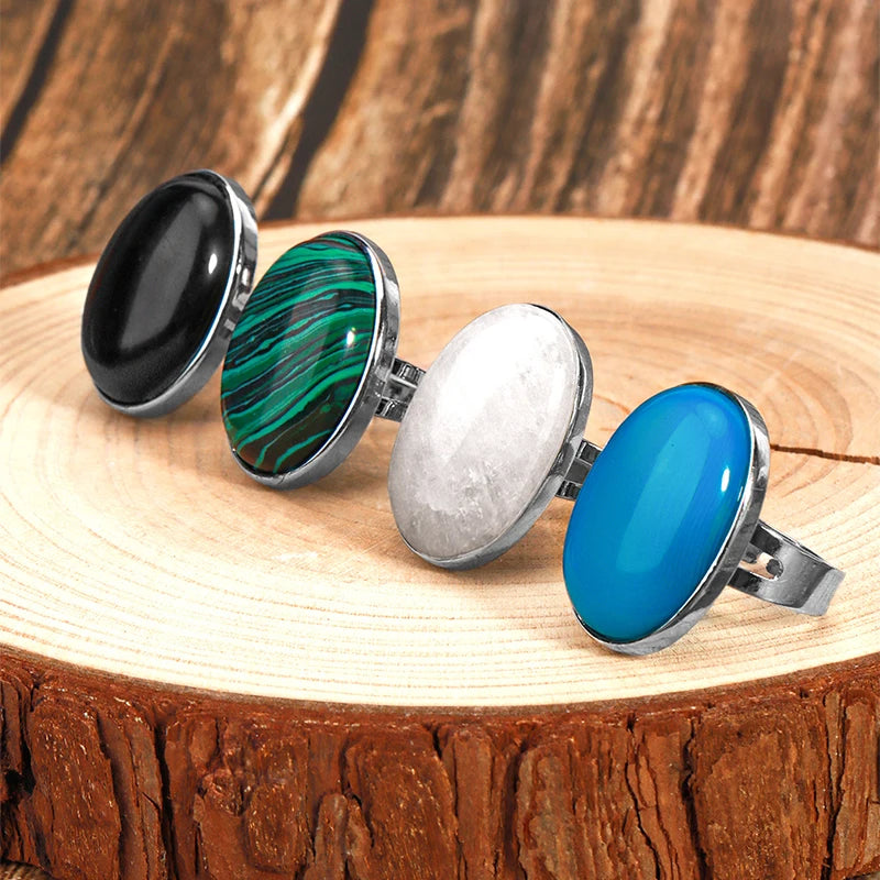 Natural Gemstone Reiki Ring for Men & Women – Quartz & Obsidian