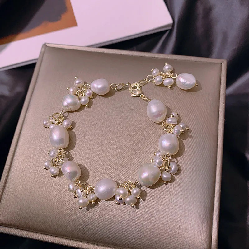Handmade Baroque Pearl Charm Bracelet with Gold Fill Accents