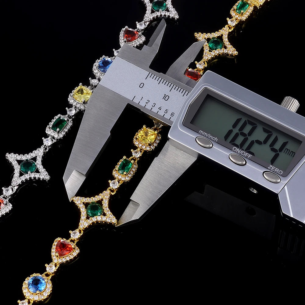 Hip Hop Iced Out CZ Necklace & Bracelet Set – Colored Crystal Bling Chain