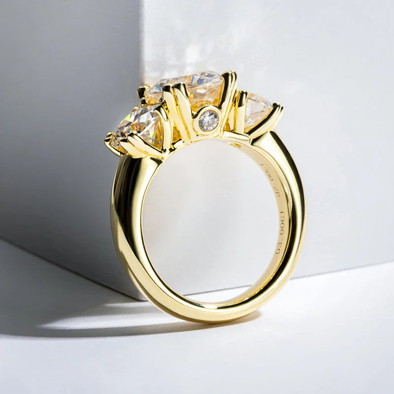 Luxury Moissanite Three Stone Engagement Wedding Ring in Sterling Silver