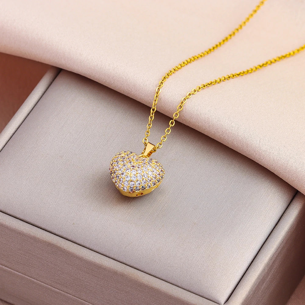 Luxury Zircon Crystal Pendant Necklace – Korean Fashion for Women
