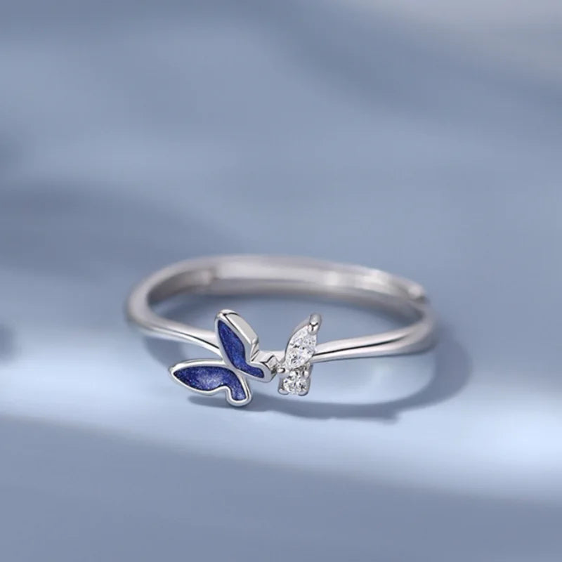 Mermaid Whale Tail Moonstone Stackable Ring – Blue Green Silver