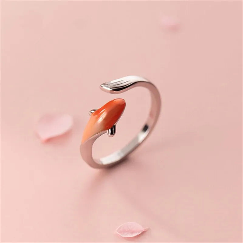 Mermaid Whale Tail Moonstone Stackable Ring – Blue Green Silver
