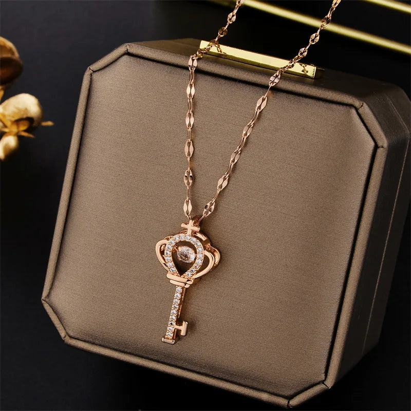 Luxury Zircon Crystal Pendant Necklace – Korean Fashion for Women